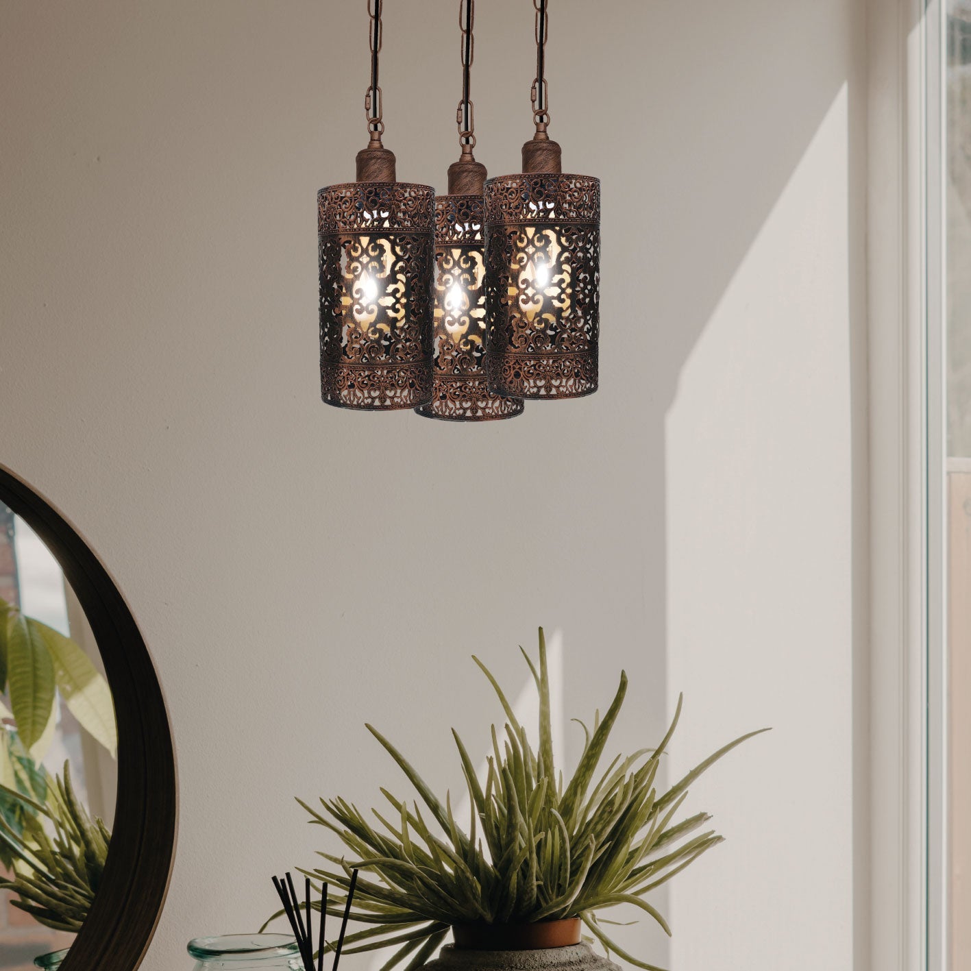 Pendant Light 3 Way Ceiling Barrel Cage Lighting Fixture