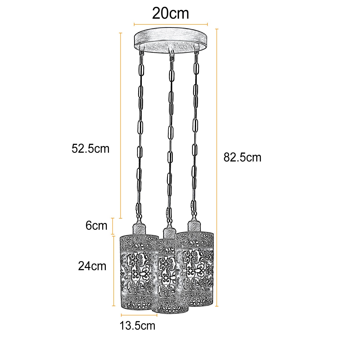 Pendant Light 3 Way Ceiling Barrel Cage Lighting Fixture