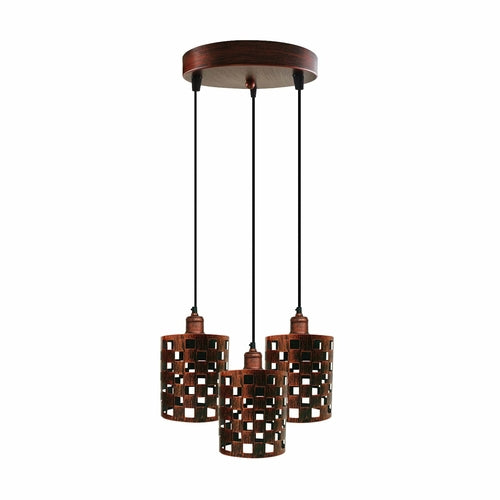 Industrial Vintage Retro light 3 way Rustic Red cage pendant Round