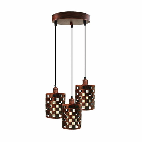 Industrial Vintage Retro light 3 way Rustic Red cage pendant Round