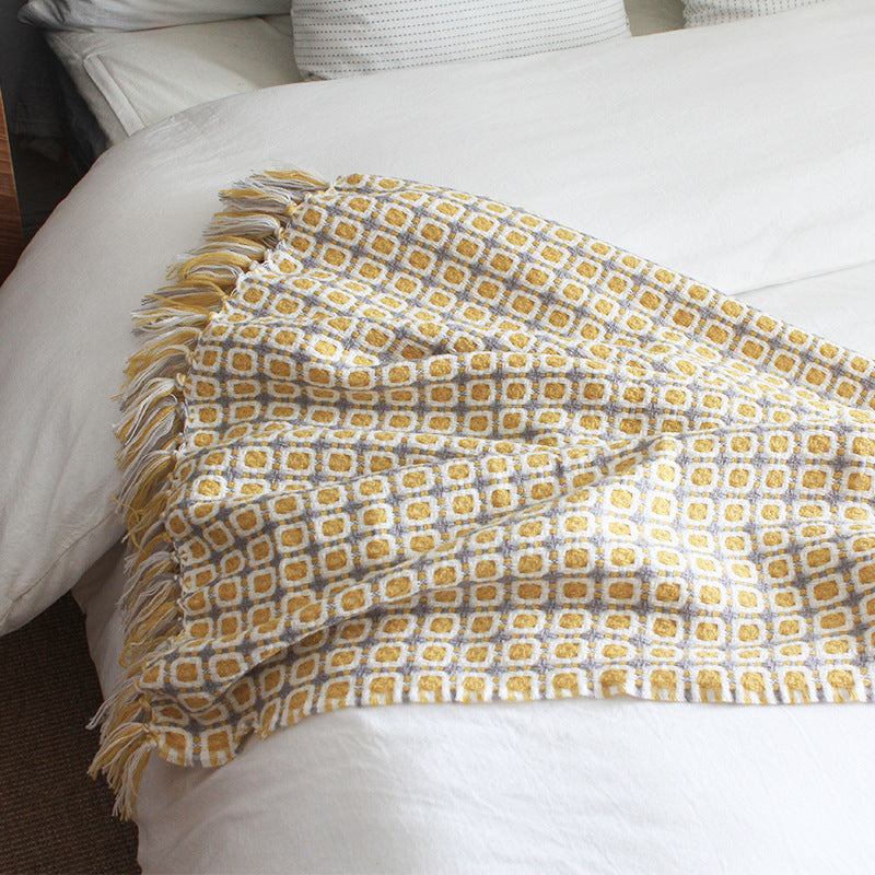 Pastoral Style Yellow Knitted Woolen Blanket