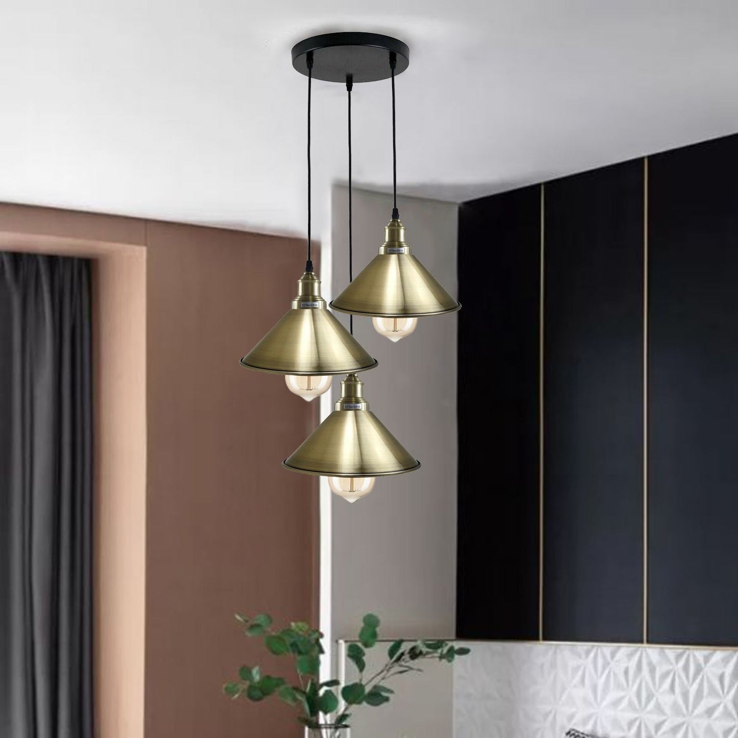 3 Pendant Light Fixture Brass Over the Kitchen Island