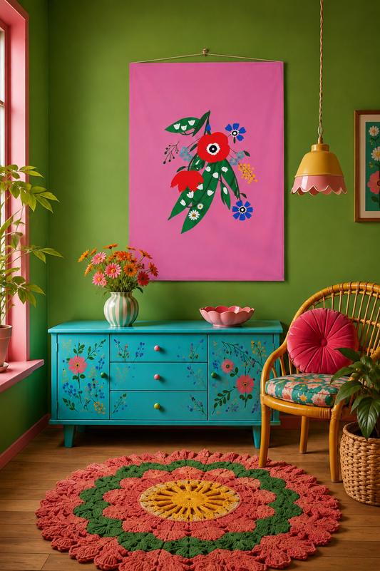 Posy Riot - Poppy Ardevora- Large Fabric Wall Hanging - Pink Pop