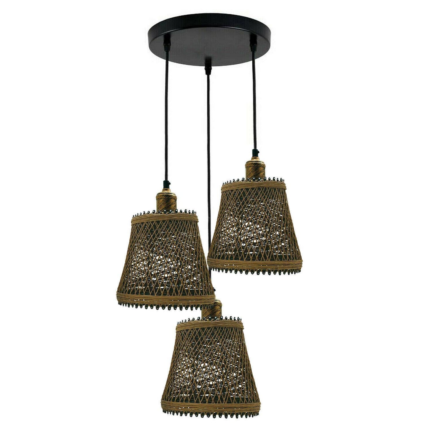 Industrial Rattan Wicker Design Chandelier Ceiling Pendant Light Brown