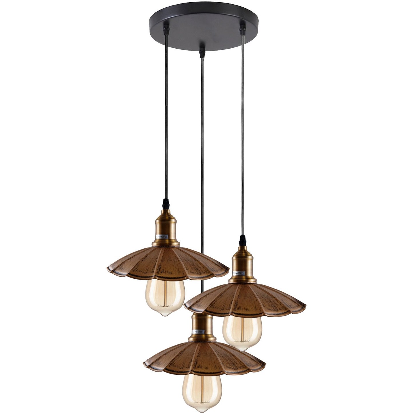 3 Head Industrial Brushed Copper Wavy Metal Ceiling Pendant Light