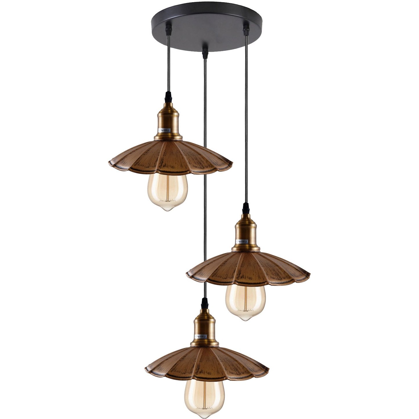 3 Head Industrial Brushed Copper Wavy Metal Ceiling Pendant Light