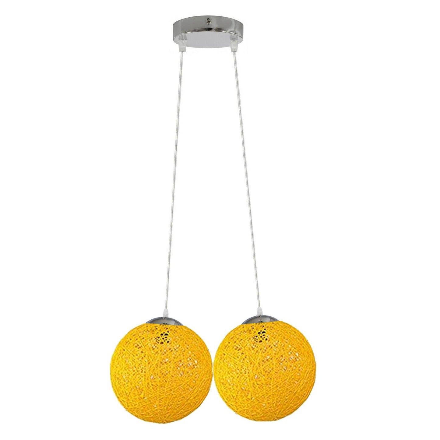 Rattan Wicker Yellow Woven Ball Globe Two Outlet Pendant