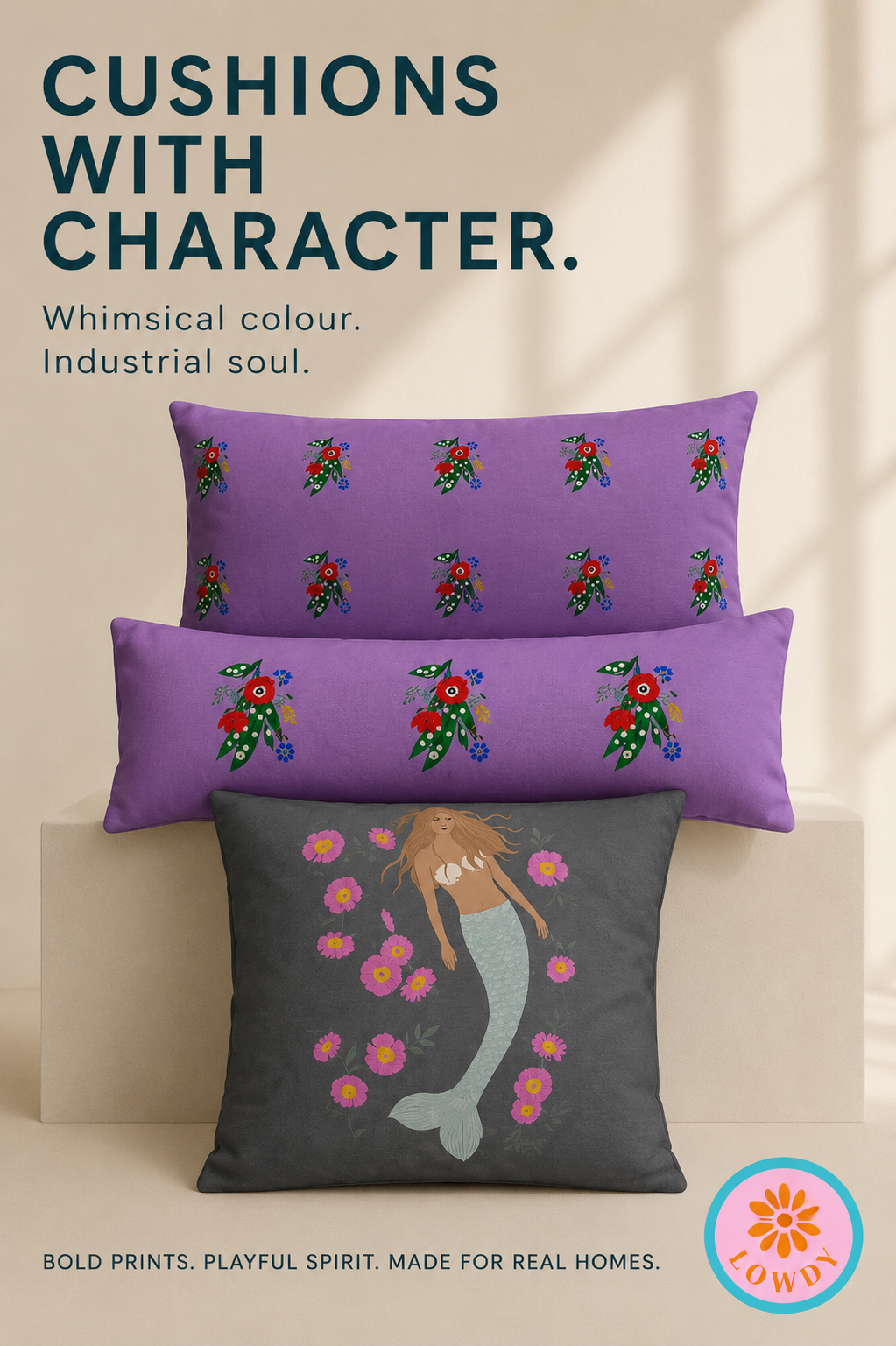 Senara - Mermaid Square Cushion - Storm