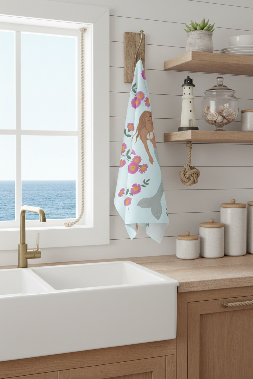Senara Sea Cloud Aqua Linen Tea Towel