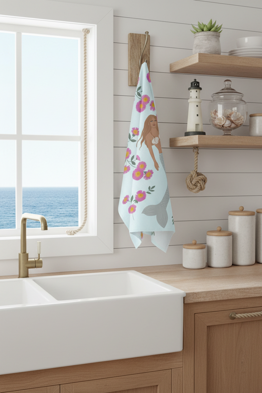 Senara Sea Cloud Aqua Linen Tea Towel