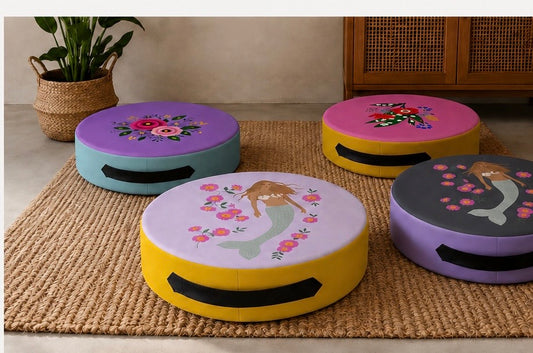 Posy Riot Round Floor Cushion - Rose Eleanor - Lush Lilac