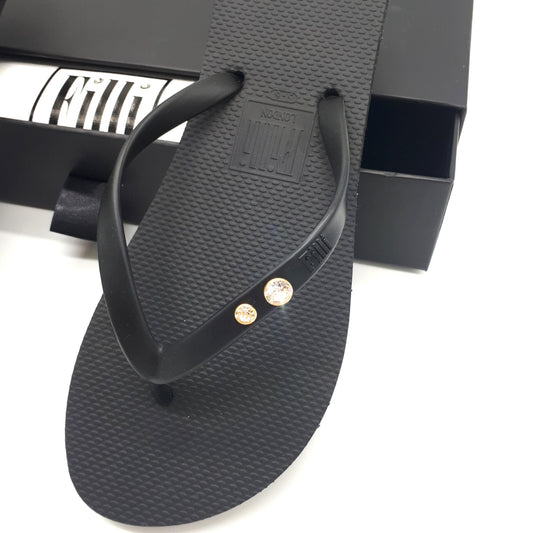 Filli London Crystal Diamond - Black Luxury Flip Flops