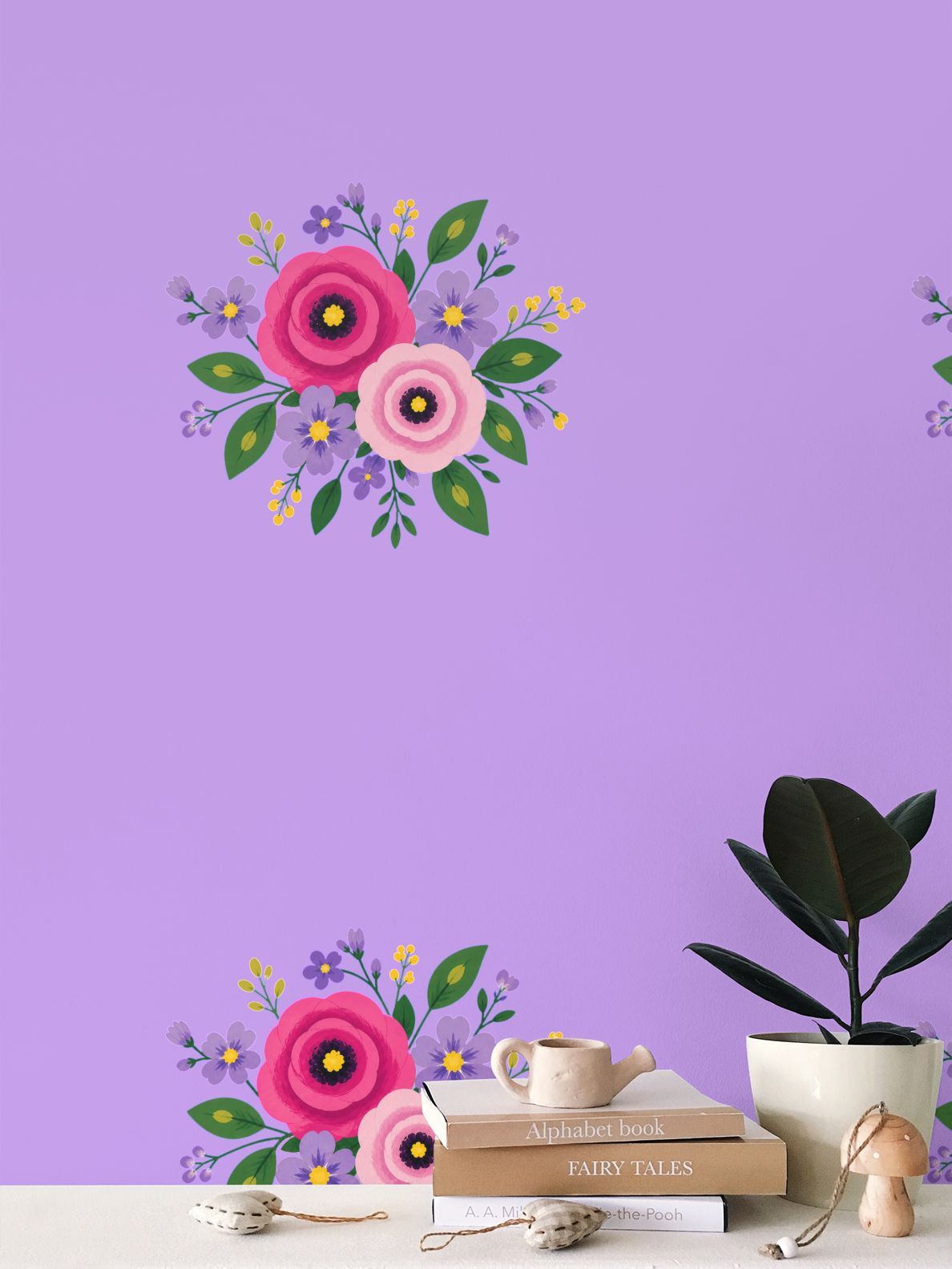 Posy Riot Wallpaper - Rose Eleanor - Deep Lilac