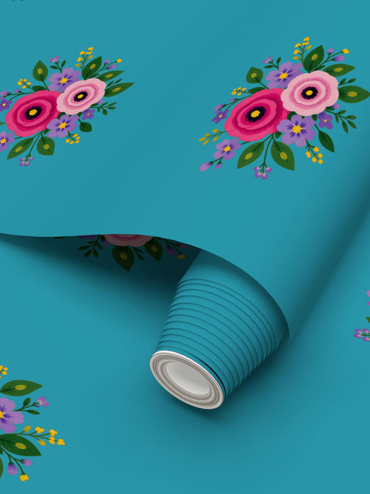 Posy Riot Wallpaper - Rose Eleanor - Sea Blue
