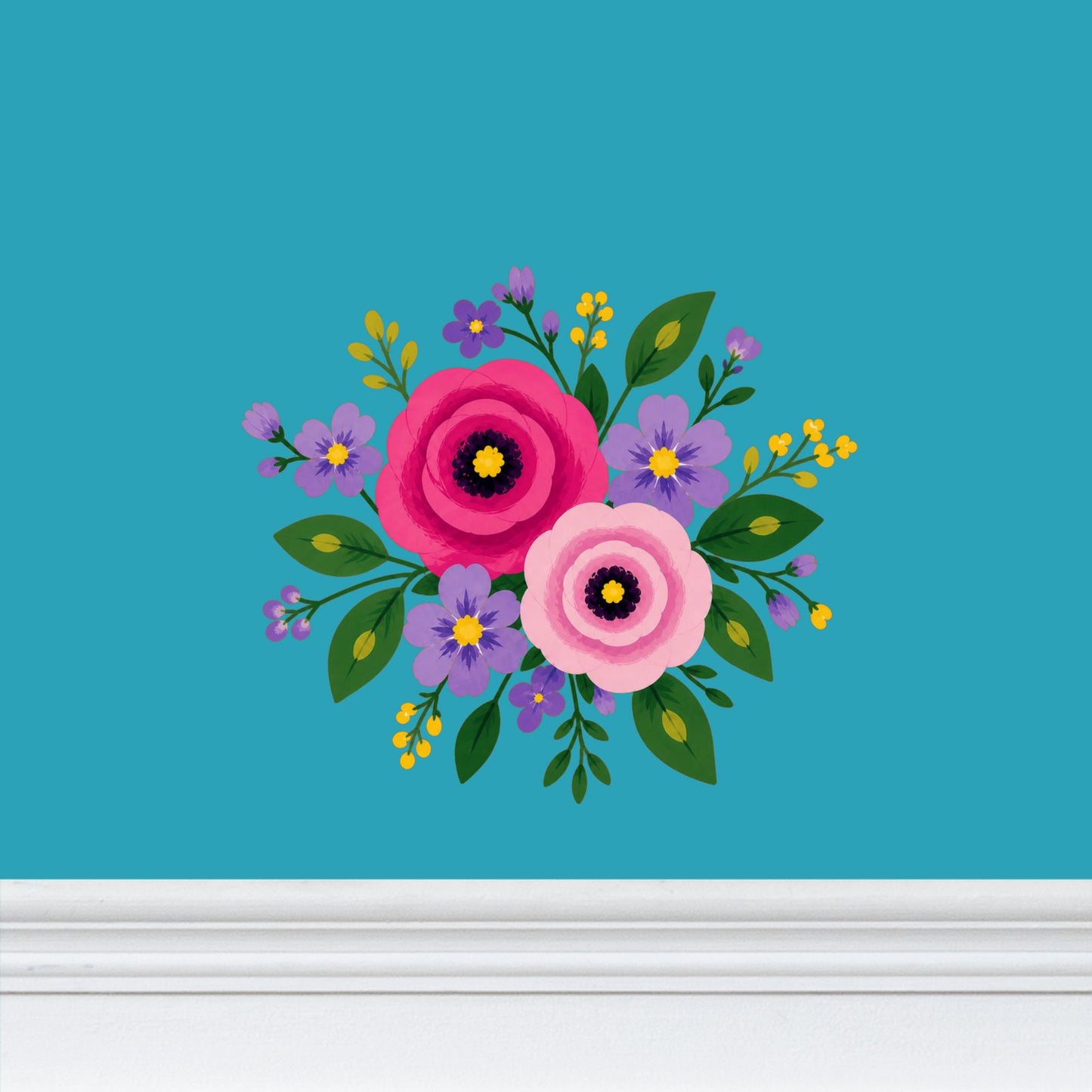 Posy Riot Wallpaper - Rose Eleanor - Sea Blue