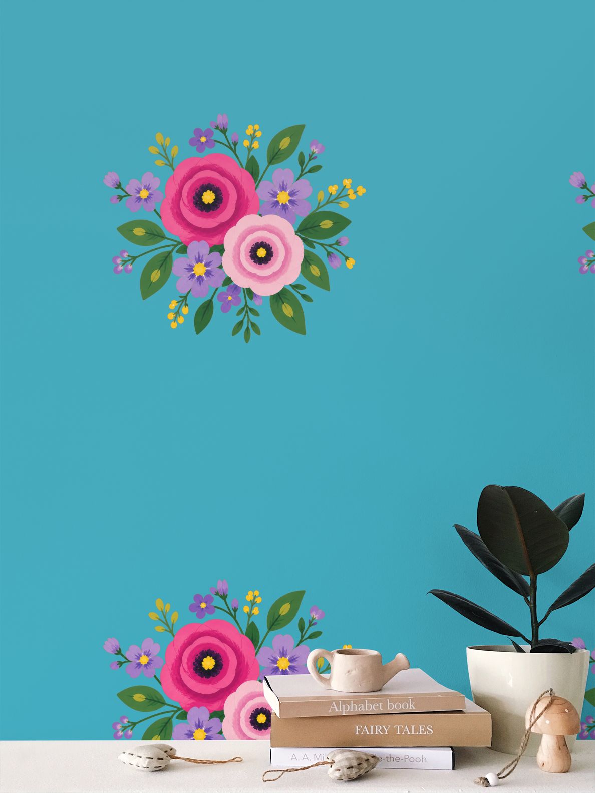 Posy Riot Wallpaper - Rose Eleanor - Sea Blue