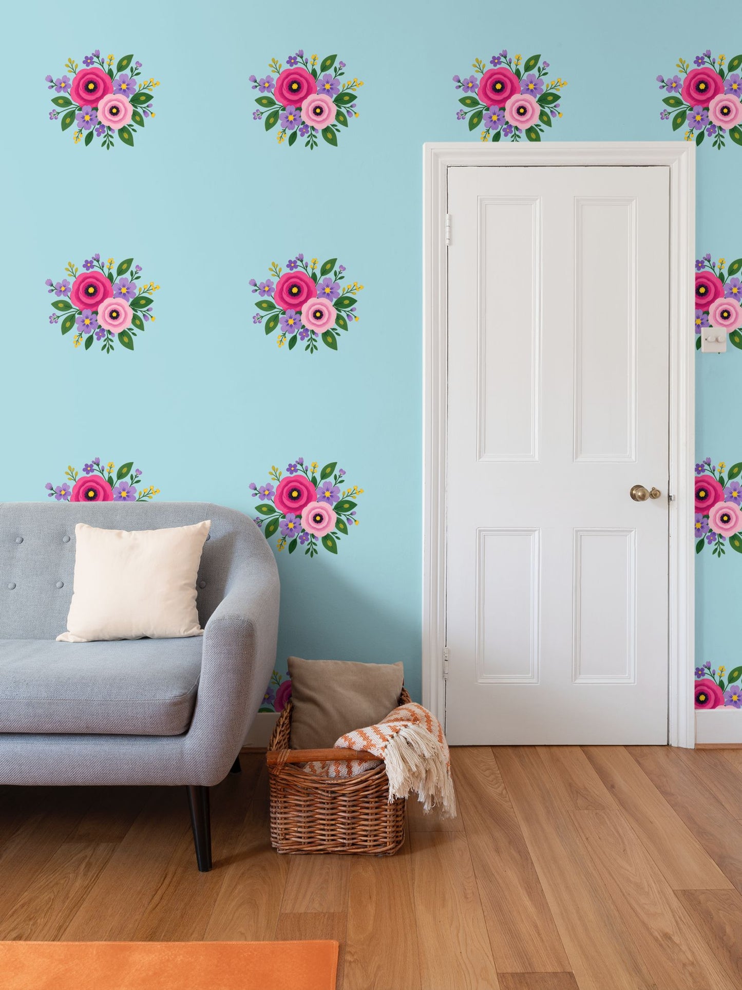 Posy Riot Wallpaper - Rose Eleanor - Sea Cloud