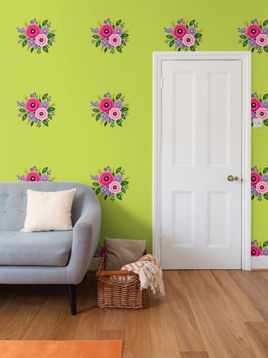 Posy Riot Wallpaper - Rose Eleanor - Lovely Lime