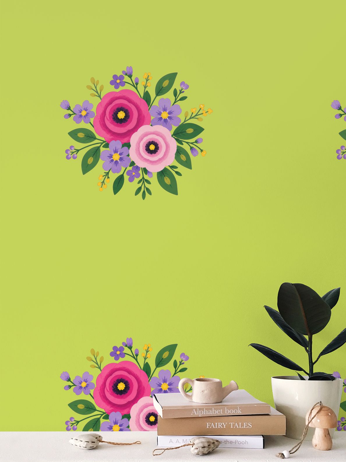 Posy Riot Wallpaper - Rose Eleanor - Lovely Lime