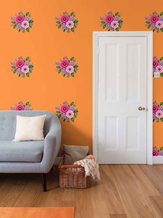 Posy Riot Wallpaper - Rose Eleanor  - Orange