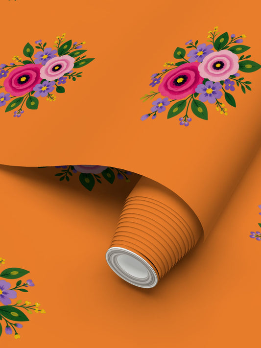 Posy Riot Wallpaper - Rose Eleanor  - Orange