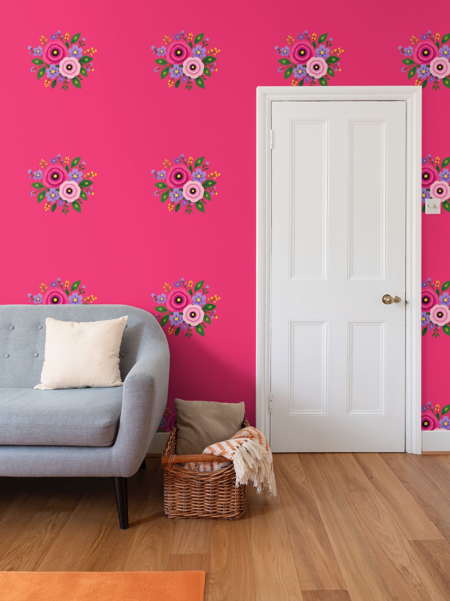 Posy Riot Wallpaper - Rose Eleanor - Hot Pink