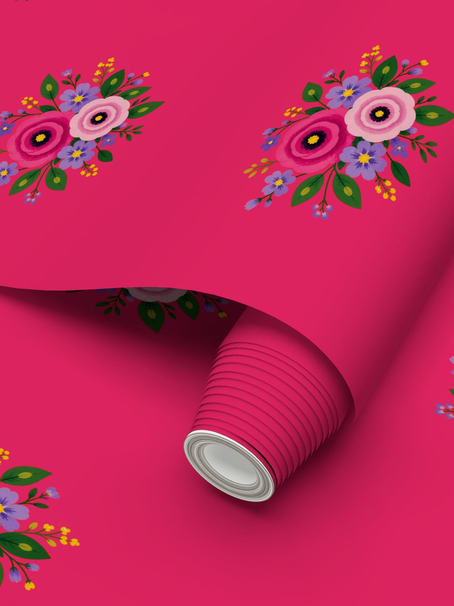 Posy Riot Wallpaper - Rose Eleanor - Hot Pink