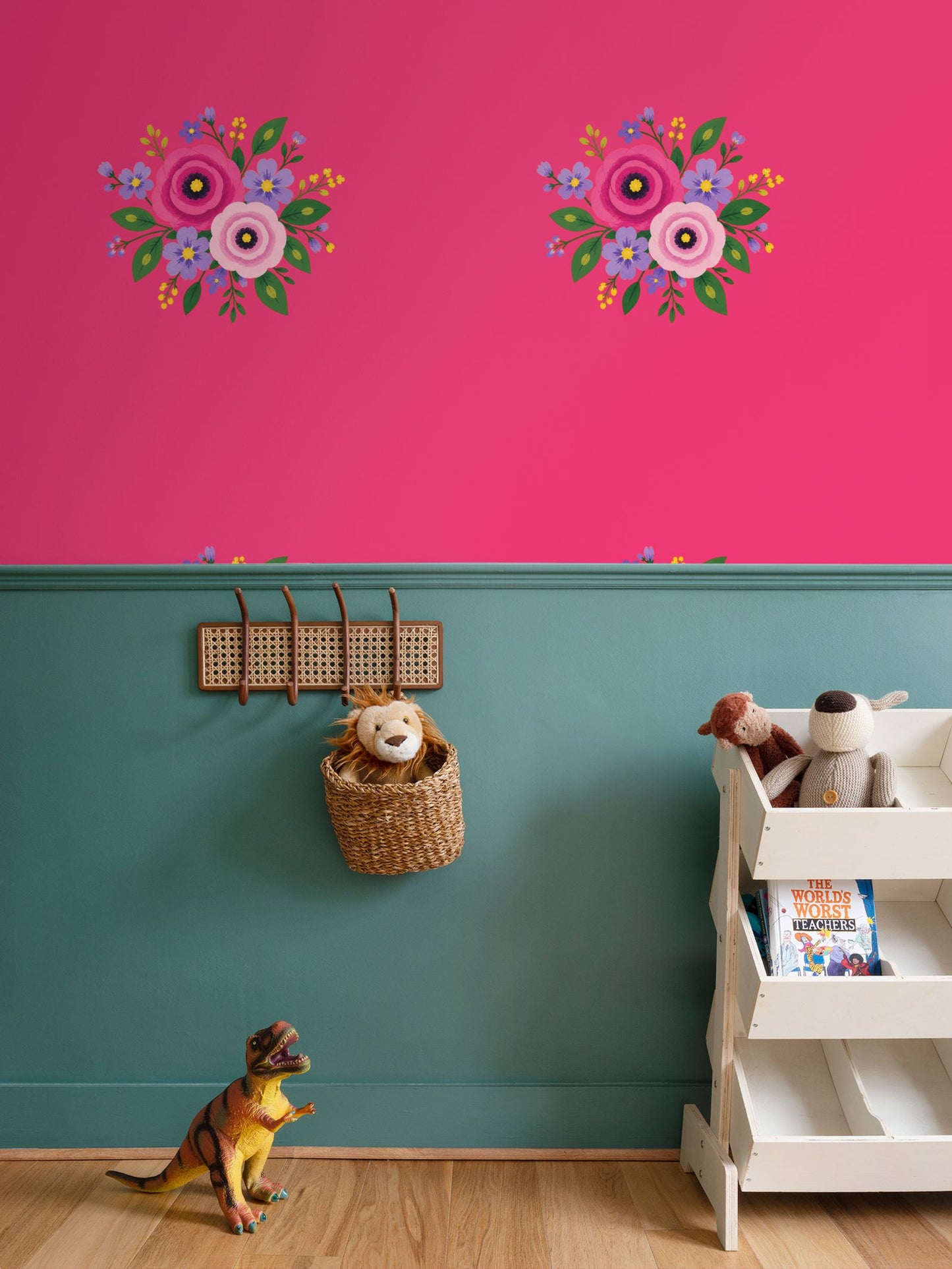 Posy Riot Wallpaper - Rose Eleanor - Hot Pink