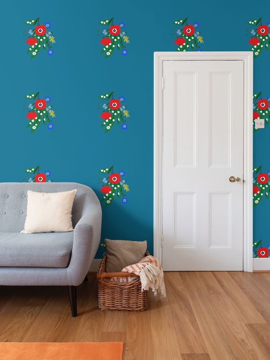Posy Riot Wallpaper - Poppy Ardevora - Teal