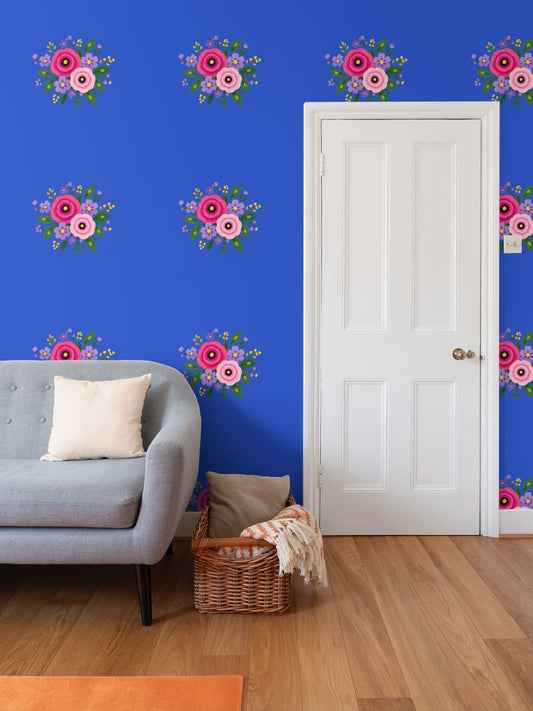 Posy Riot Wallpaper - Rose Eleanor - Colbalt Blue