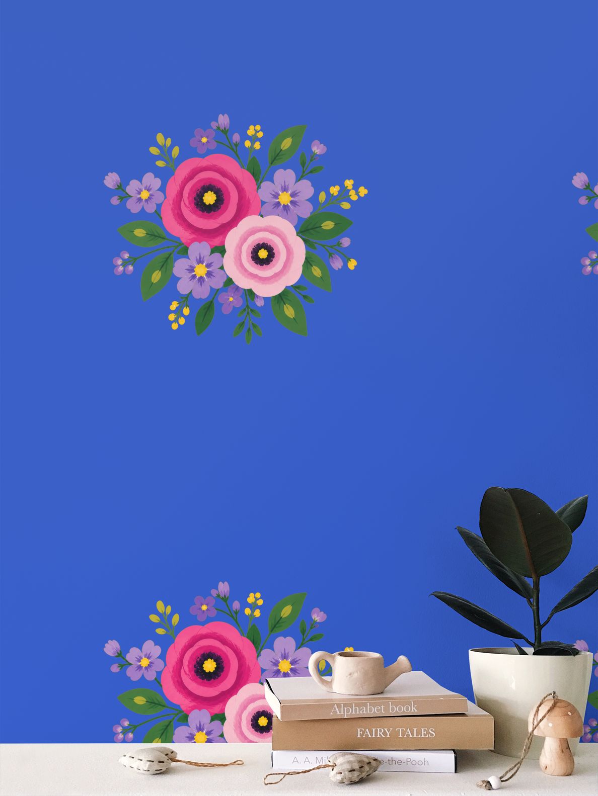 Posy Riot Wallpaper - Rose Eleanor - Colbalt Blue