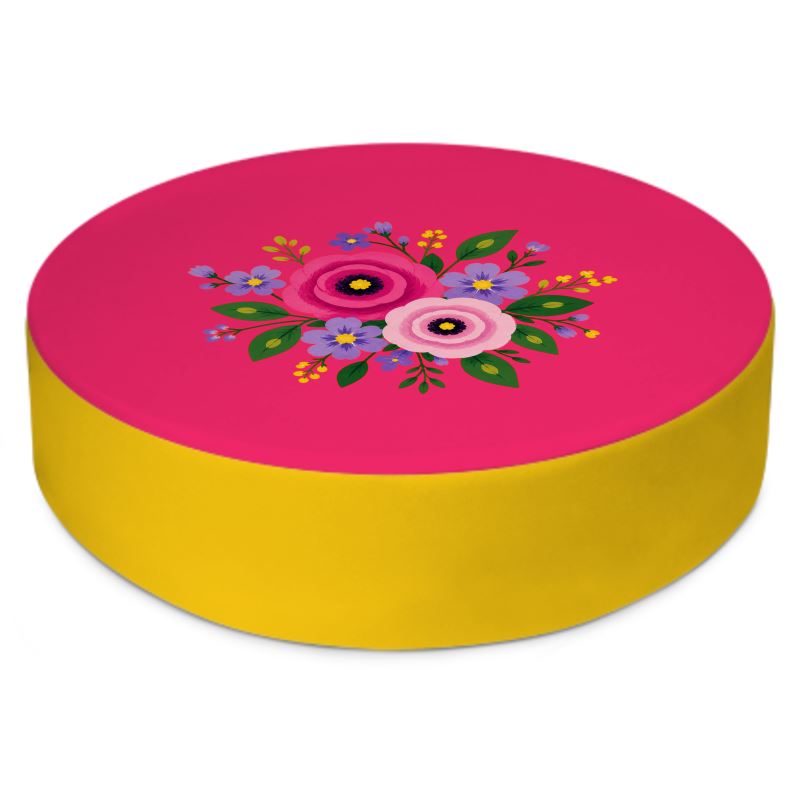 Posy Riot Round Floor Cushion - Rose Eleanor - Hot Pink