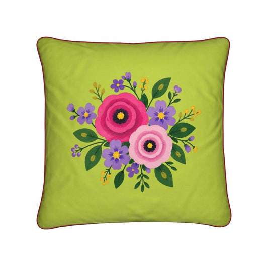 Posy Riot Velvet Cushion - Rose Eleanor - Lime