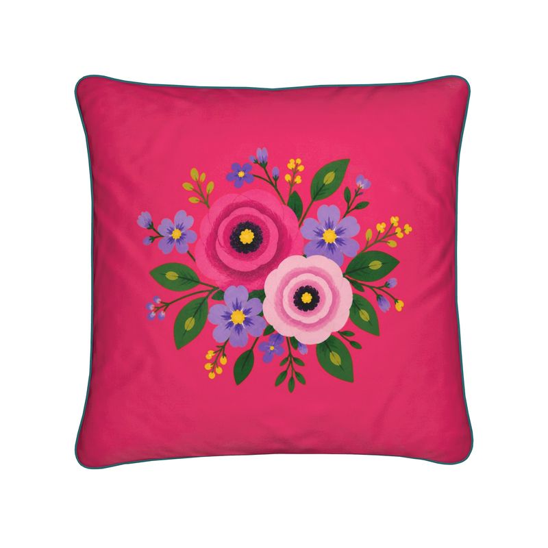Posy Riot Velvet Cushion - Rose Eleanor - Hot Pink