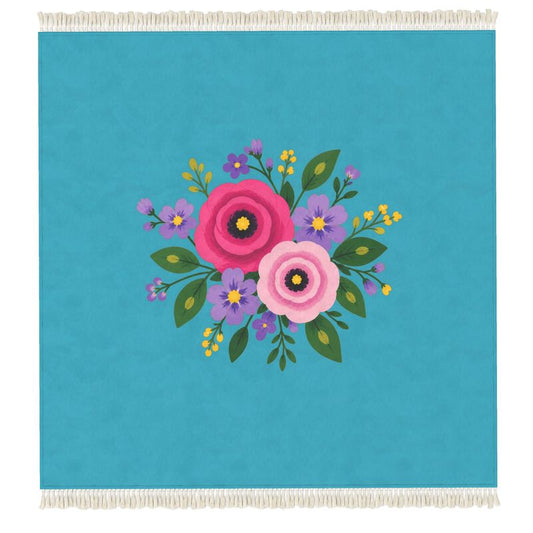 Posy Riot Fringed Velvet Rug - Rose Eleanor - Sea Blue - Big