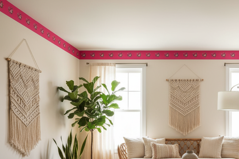 Posy Riot Wallpaper Border - Rose Eleanor - Hot Pink