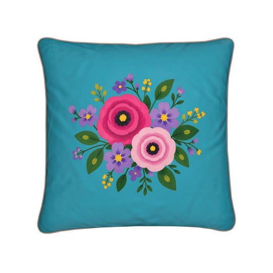 Posy Riot Velvet Cushion - Rose Eleanor - Sea Blue