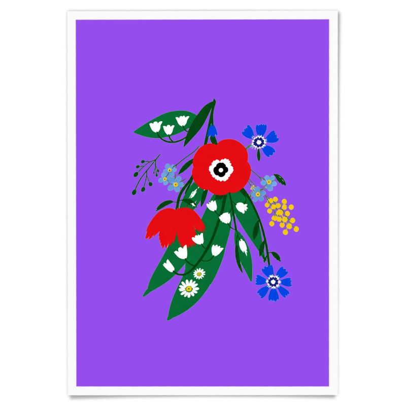 Posy Riot A3 Art Print - Poppy Ardevora - Hot Purple