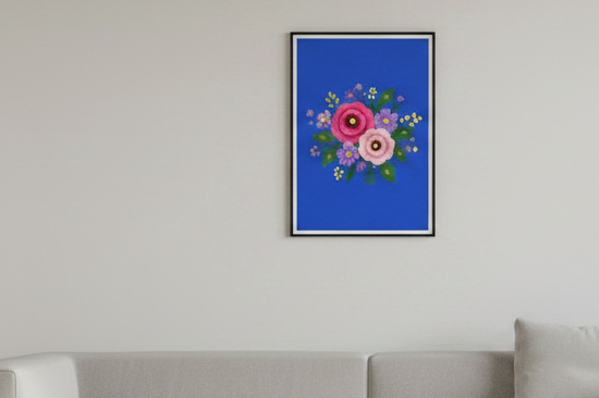 Posy Riot A3 Art Print - Rose Eleanor - Colbalt