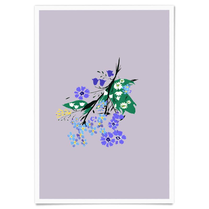 Posy Riot A3 Art Print - Eva May - Lilac Grey