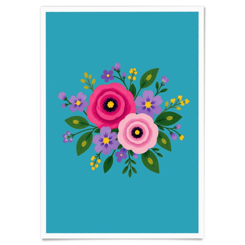 Posy Riot A3 Art Print - Rose Eleanor - Sea Blue