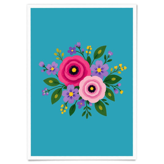 Posy Riot A3 Art Print - Rose Eleanor - Sea Blue