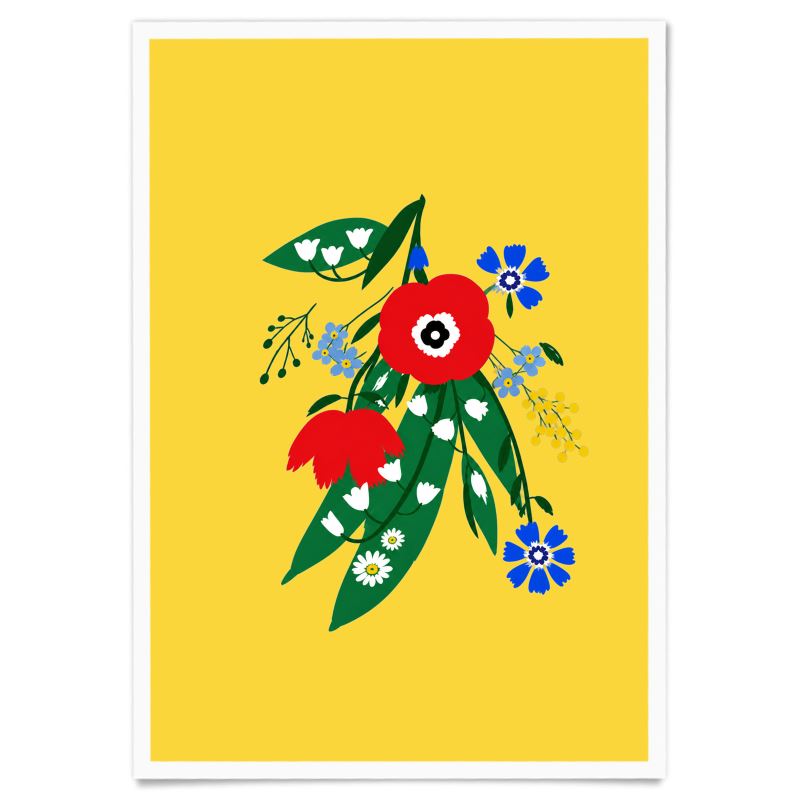 Posy riot A3 Art Print - Poppy Ardevora - Yellow