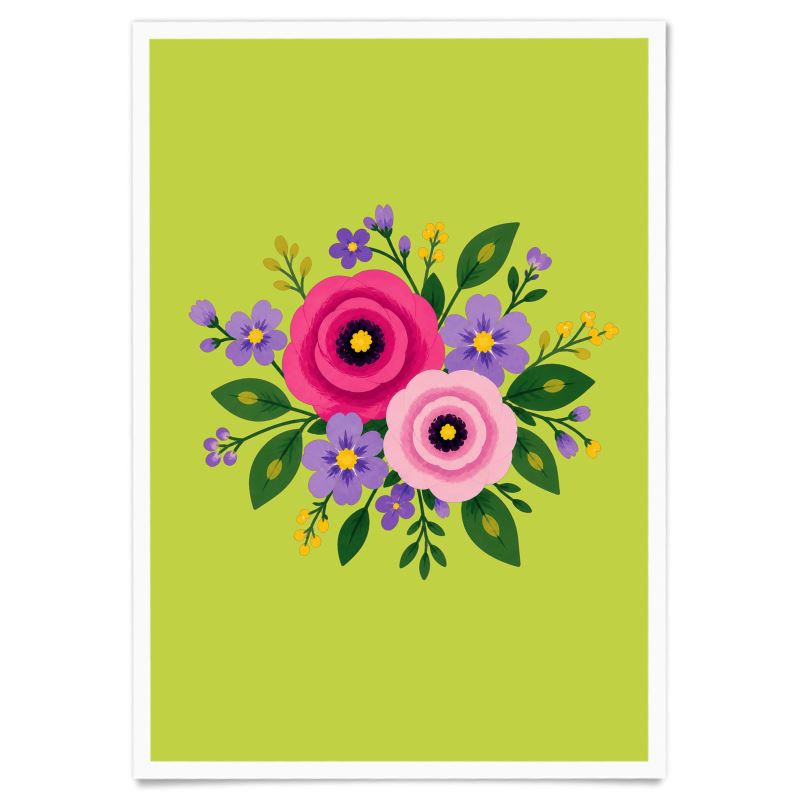 Posy Riot A3 Art Print - Rose Eleanor - Lime
