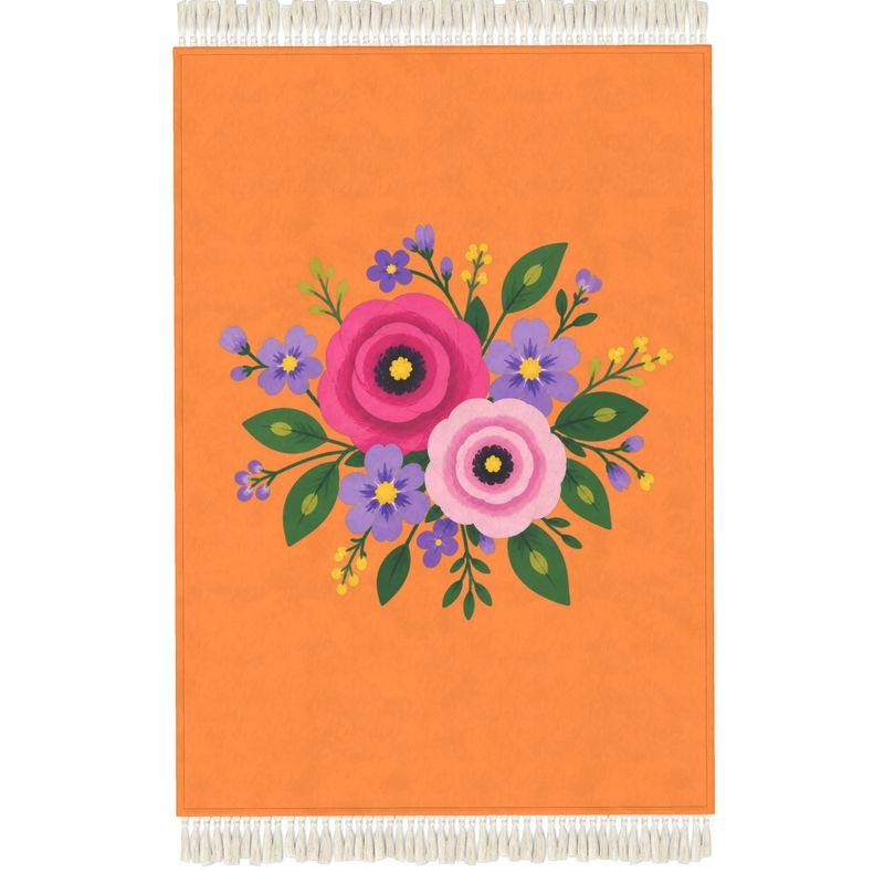 Posy Riot Fringed Velvet Rug - Rose Eleanor - Orange