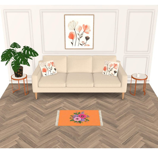 Posy Riot Fringed Velvet Rug - Rose Eleanor - Orange