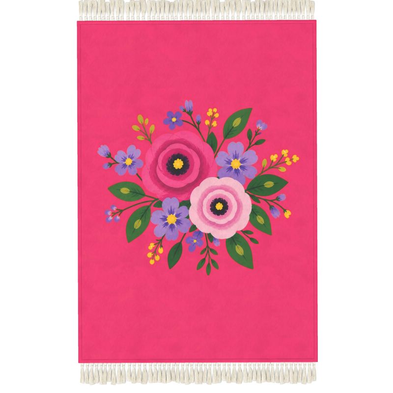 Posy Riot Velvet Fringed Rug - Rose Eleanor - Hot Pink