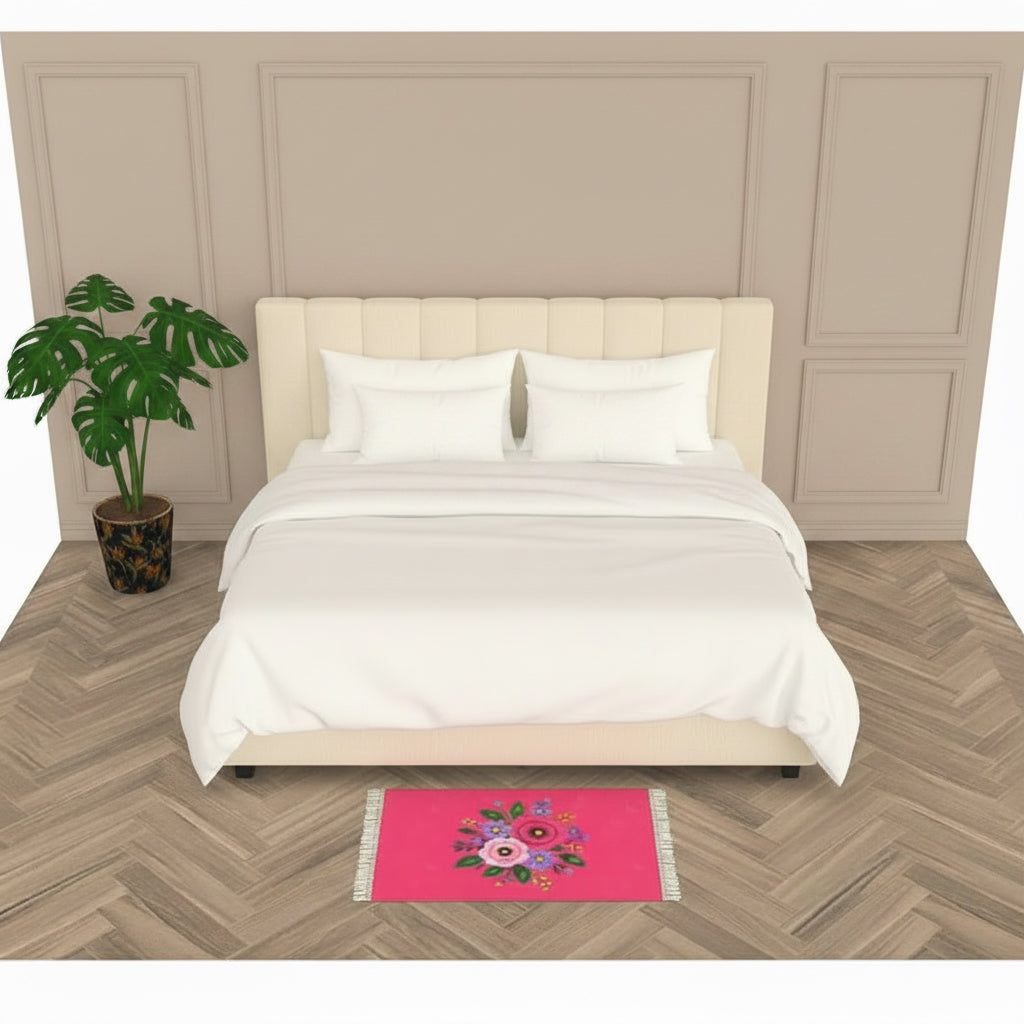 Posy Riot Velvet Fringed Rug - Rose Eleanor - Hot Pink