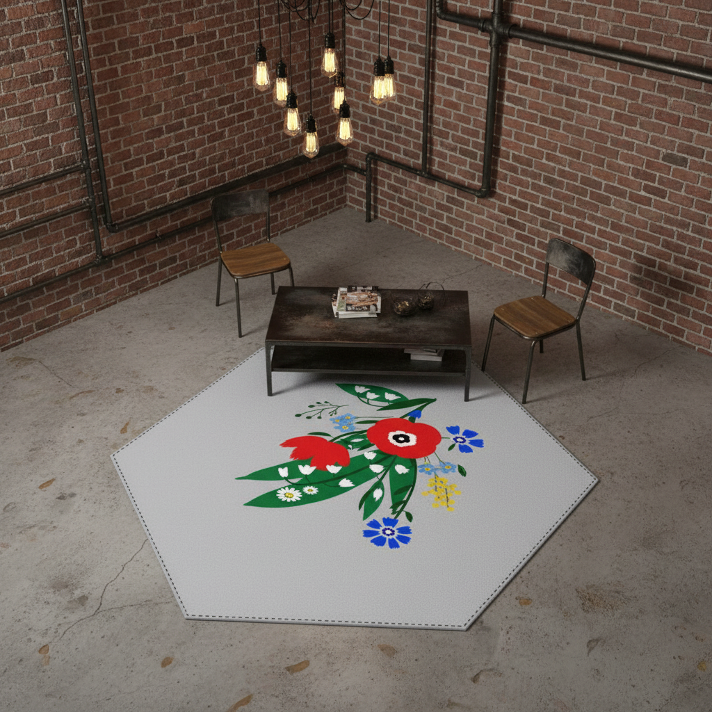 Posy Riot Hexagon Machine Washable Rug - Poppy Ardevora - Soft Grey