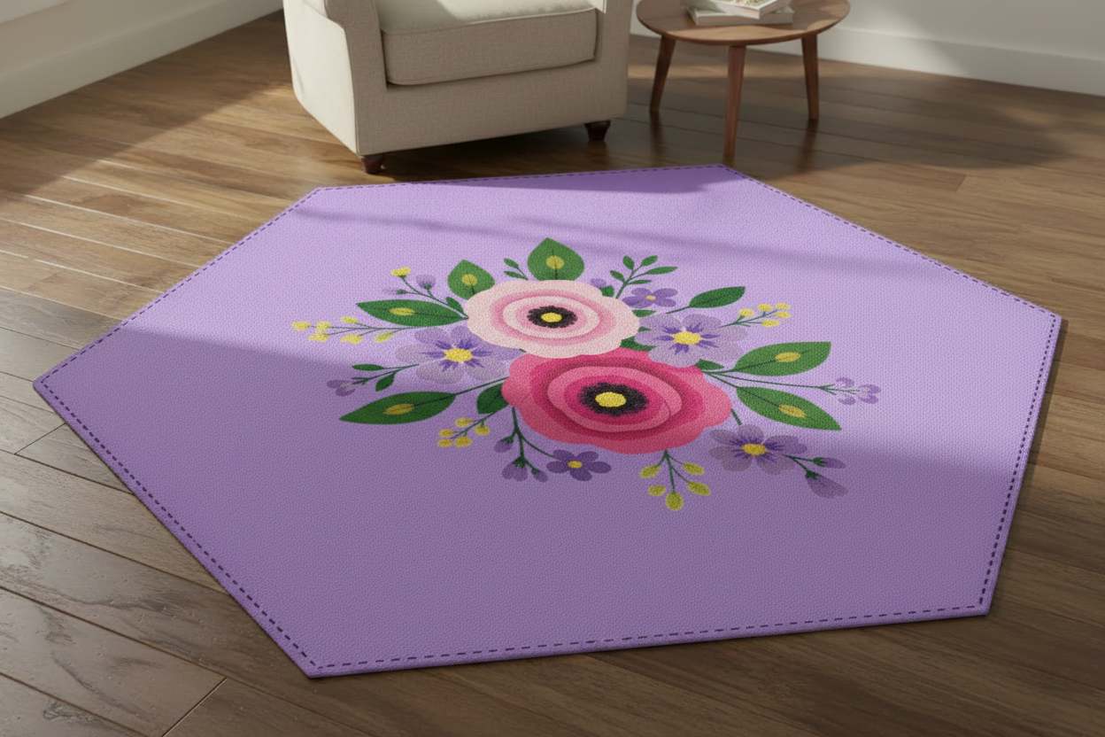 Posy Riot Hexagon Machine Washable Rug - Rose Eleanor - Lilac
